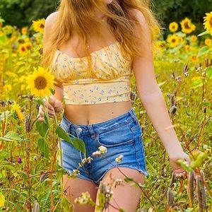 Set of 3 Cottagecore Runched Bust Crisscross Tie Back Ditsy Floral Crop Corset